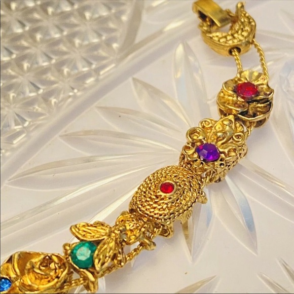 Vtg Slide Bracelet, Rhinestone Gold Plated Slide - Picture 4 of 15